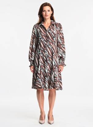 Rochie midi croială fluidă mâneci lungi maro MARBLE femeie