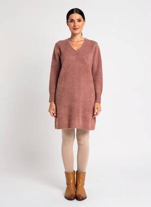 Rochie pulover guler în v mâneci lungi roz ESTHEME femeie