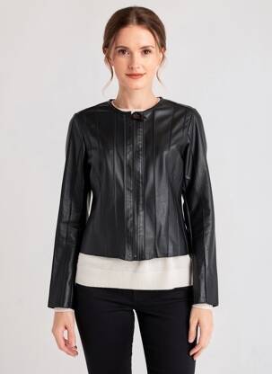 Geacă din piele croială cambrată negru L'UNIVERS DU LUXE femeie