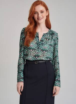 Bluză imprimeu fantezie mâneci lungi verde BA&SH femeie