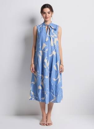 Rochie lungă imprimeu fantezie fără mâneci albastru P SOPHIA femeie