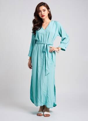 Rochie lungă mâneci lungi mâneci lungi albastru SEVENTY femme