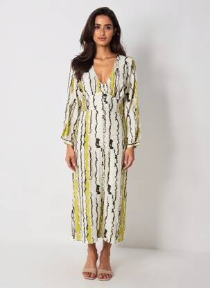 Rochie midi imprimeu fantezie mâneci lungi verde STORIATIPIC femeie