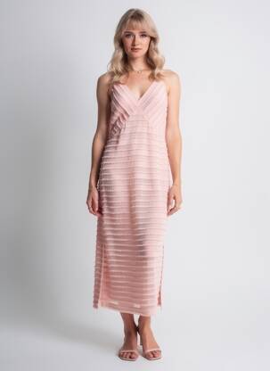 Rochie lungă țesătură crep bretele subțiri roz NATHALIE CHAIZE femeie