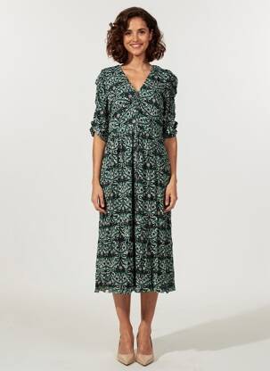 Rochie lungă imprimeu fantezie mâneci scurte verde BA&SH femeie