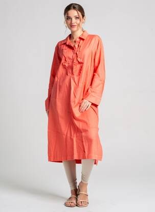 Rochie midi mâneci lungi mâneci lungi portocalie HARIS COTTON femeie