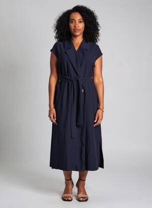 Rochie midi țesătură crep mâneci scurte albastru TOUPY femeie