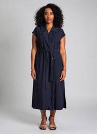 Rochie midi țesătură crep mâneci scurte albastru TOUPY femeie