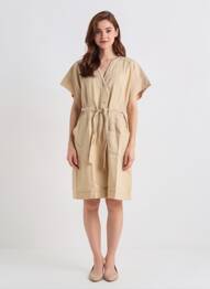 Rochie midi țesătură crep mâneci scurte bej ZYGA femme