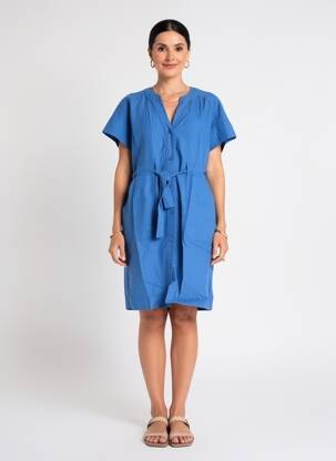 Rochie midi țesătură crep mâneci scurte albastru ZYGA femeie
