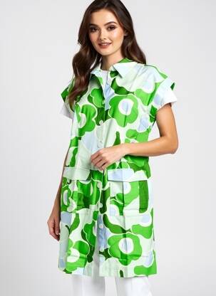 Rochie midi imprimeu floral mâneci scurte verde TARA JARMON femeie