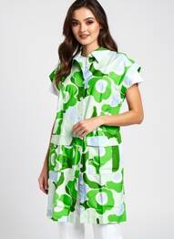 Rochie midi imprimeu floral mâneci scurte verde TARA JARMON femme