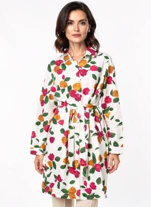 Rochie midi imprimeu floral mâneci lungi bej HARIS COTTON femeie