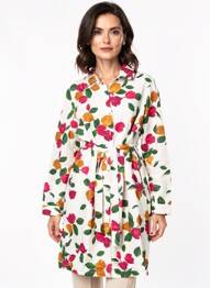 Rochie midi imprimeu floral mâneci lungi bej HARIS COTTON femme