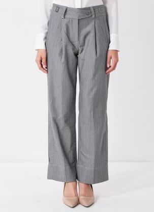 Pantalon drept închidere cu fermoar sub clapetă cu nasturi gri SKATÏE femeie