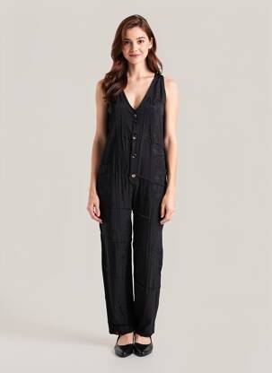 Salopetă-pantalon închidere cu nasturi pe față fără mâneci negru MAEVY femeie
