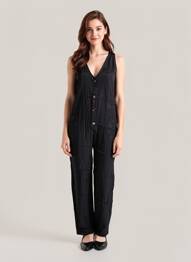 Salopetă-pantalon închidere cu nasturi pe față fără mâneci negru MAEVY femeie