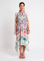 Rochie midi imprimeu fantezie mâneci scurte alb VANIA femme