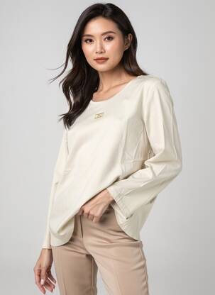 Top țesătură jersey mâneci lungi bej BIANCA femeie