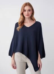 Pulover guler în v mâneci lungi albastru MADE IN ITALY femme