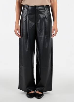 Pantalon larg închidere cu fermoar sub clapetă cu nasturi mărime normală negru LAULIA femeie