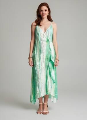 Rochie lungă mâneci cu bretele ajustabile bretele subțiri verde SUNCOO femeie