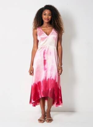 Rochie midi imprimeu fantezie fără mâneci roz LPB femeie