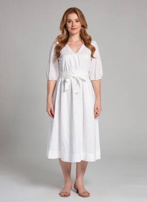 Rochie midi mâneci scurte mâneci scurte alb ESPRIT femeie