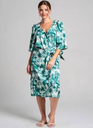 Rochie midi imprimeu fantezie mâneci scurte verde SUNCOO femeie