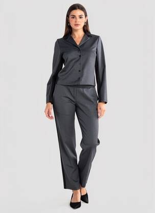 Salopetă-pantalon închidere cu nasturi pe față mâneci lungi gri HBT femeie
