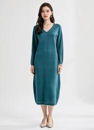 Rochie pulover guler în v mâneci lungi verde TIFFOSI femeie