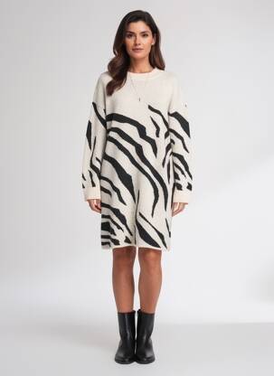 Rochie pulover croială cambrată mâneci lungi bej LOLA ESPELETA femeie