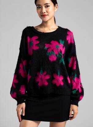Pulover elasticitate mâneci lungi negru MOLLY BRACKEN femeie