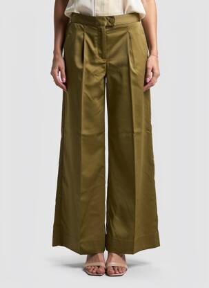 Pantalon evazat închidere cu fermoar sub clapetă cu nasturi verde 69.95 femeie