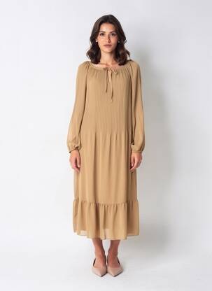 Rochie lungă mâneci lungi mâneci lungi maro ZEPELINE femeie