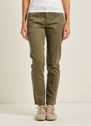 Pantalon chino țesătură poplin mărime normală verde HAPPY femeie