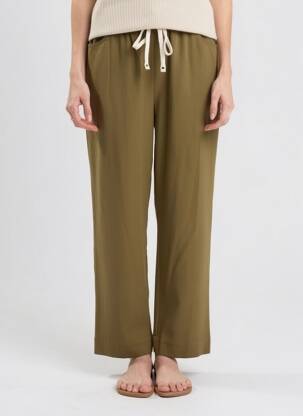 Pantalon drept talie elastică mărime normală verde LAURE + MAX femeie