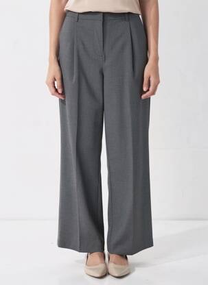 Pantalon drept talie cu cleme mărime normală gri JC.SOPHIE femeie