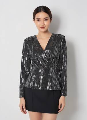 Top mâneci lungi mâneci lungi negru ICHI femeie