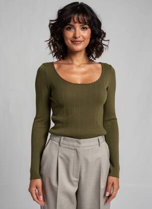 Pulover croială cambrată mâneci lungi verde PAKO LITTO femeie
