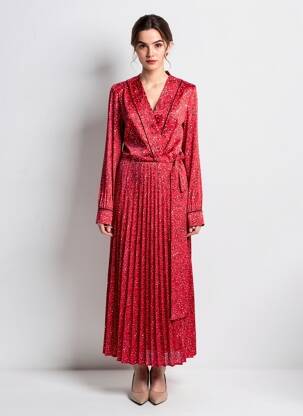 Rochie lungă țesătură poplin mâneci lungi roșu SCOTCH & SODA femeie