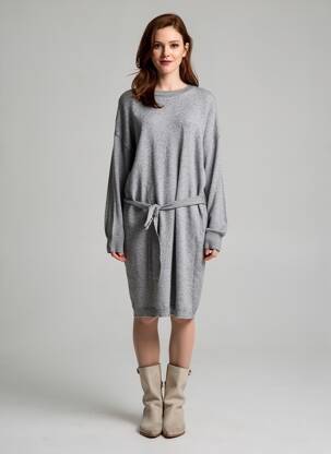 Rochie pulover țesătură melanj mâneci lungi gri VILA femeie
