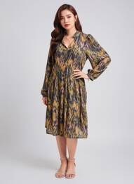 Rochie midi croială fluidă mâneci lungi verde ICHI femeie