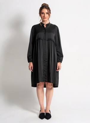 Rochie midi croială fluidă mâneci lungi negru PAKO LITTO femeie