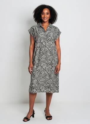Rochie midi țesătură crep mâneci scurte negru STREET ONE femeie