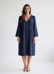 Rochie midi mâneci 3/4 mâneci 3/4 albastru GRACE & MILA femeie