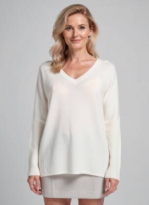 Pulover guler în v mâneci lungi bej ABSOLUT CASHMERE femeie