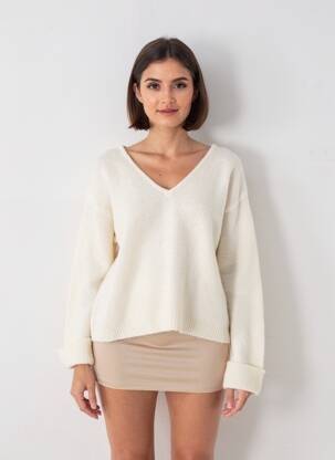 Pulover croială dreaptă mâneci lungi bej AMERICAN VINTAGE femeie