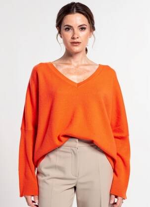 Pulover guler în v mâneci lungi portocalie ABSOLUT CASHMERE femeie