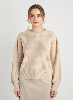 Pulover elasticitate mâneci lungi bej SIGNE NATURE femeie